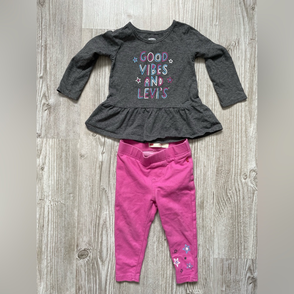 5/$20 - Levi's Toddler Gray and Pink Outfit